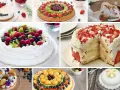 Varie torte e crostate decorate con frutta fresca, perfette per una torta festa della mamma.