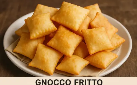 Piatto di gnocco fritto dorato e soffice, pronto per essere gustato. La ricetta originale per un sapore autentico.