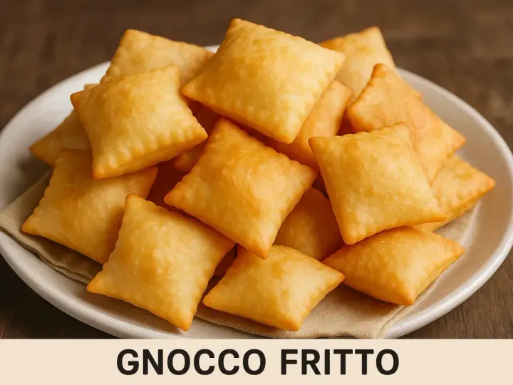 Piatto di gnocco fritto dorato e soffice, pronto per essere gustato. La ricetta originale per un sapore autentico.